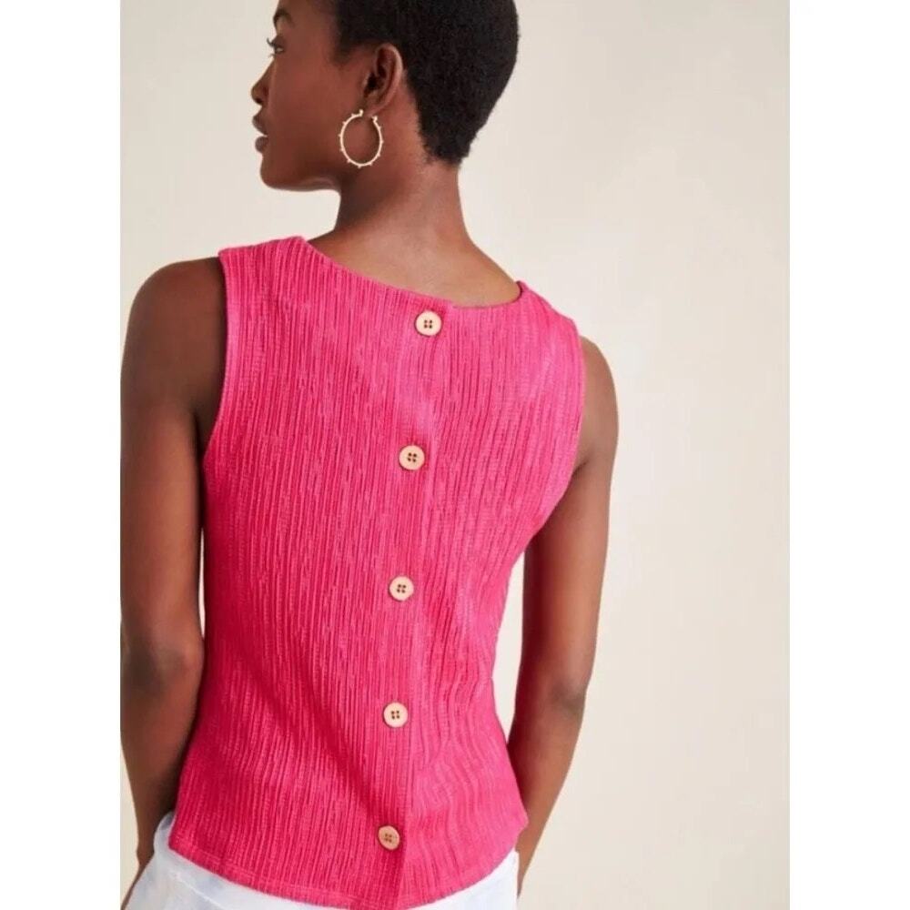 By Anthropologie Pink textured Knit Montauk Tank Top Blouse Button Back